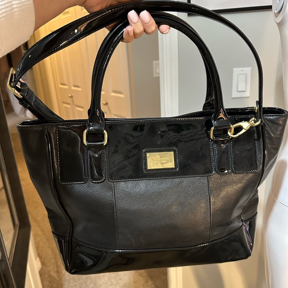 Tignanello Patent & Genuine Leather Structured Tote | Black & Gold - Picture 8 of 9